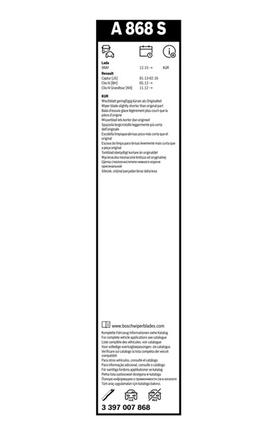 BOSCH 3 397 007 868 Číslo výrobce: A 868 S. EAN: 4047025146838.