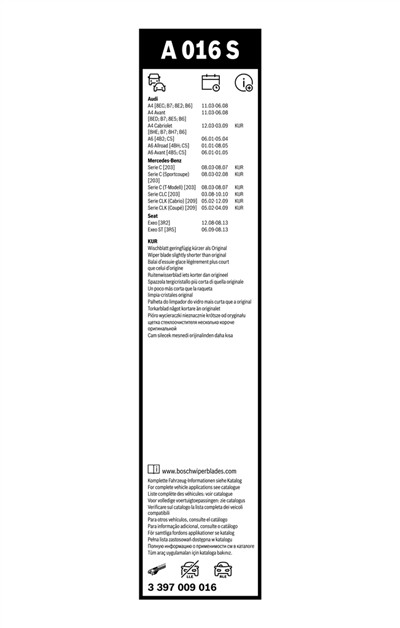 BOSCH 3 397 009 016 Číslo výrobce: A 016 S. EAN: 4047024171817.