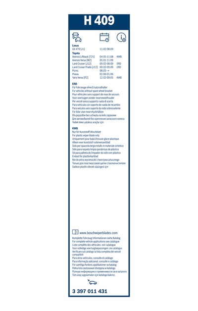 BOSCH 3 397 011 431 Číslo výrobce: H 409. EAN: 4047025083157.