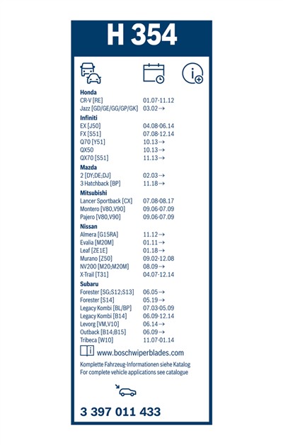 BOSCH 3 397 011 433 Číslo výrobce: H 354. EAN: 4047024699267.