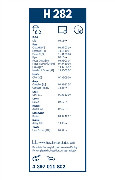 BOSCH 3 397 011 802 Číslo výrobce: H 282. EAN: 4047025290272.