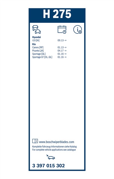 BOSCH 3 397 015 302 Číslo výrobce: H 275. EAN: 4047026242959.