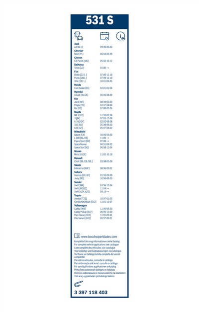 BOSCH 3 397 118 403 Číslo výrobce: 531 S. EAN: 3165141087710.