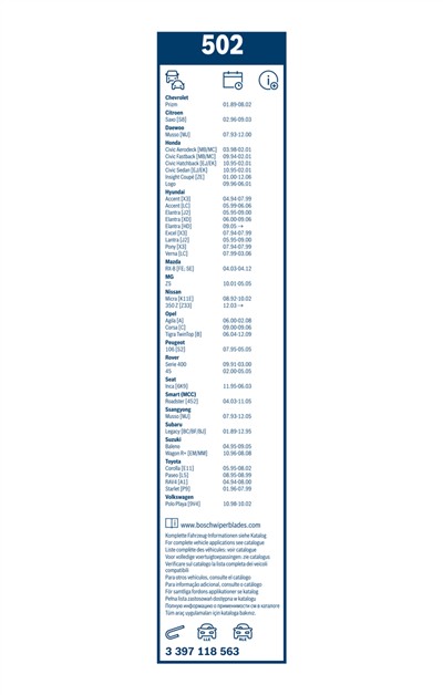 BOSCH 3 397 118 563 Číslo výrobce: 502. EAN: 3165141087659.