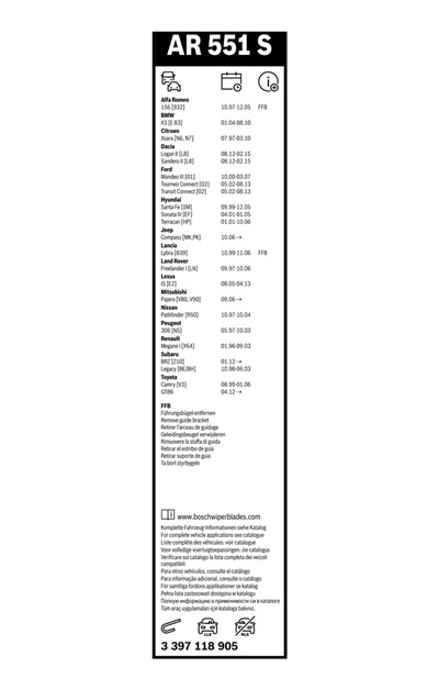 BOSCH 3 397 118 905 Číslo výrobce: AR 551 S. EAN: 3165143613979.