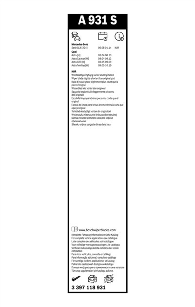 BOSCH 3 397 118 931 Číslo výrobce: A 931 S. EAN: 3165143578278.