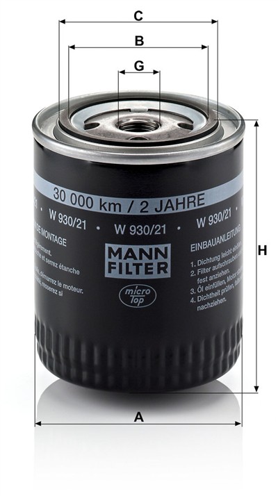 MANN-FILTER W 930/21 EAN: 4011558730406.