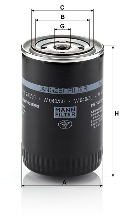 MANN-FILTER W 940/50 EAN: 4011558736309.