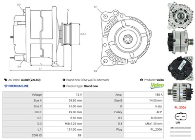 AS-PL A3389(VALEO) EAN: 5902129087823.