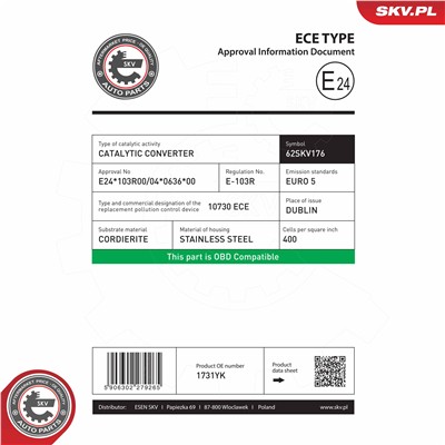 ESEN SKV 62SKV176 Číslo výrobce: 62SKV176. EAN: 5906302279265.