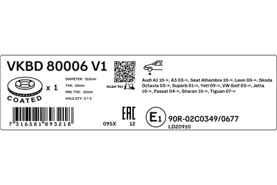 SKF VKBD 80006 V1 EAN: 7316581893218.