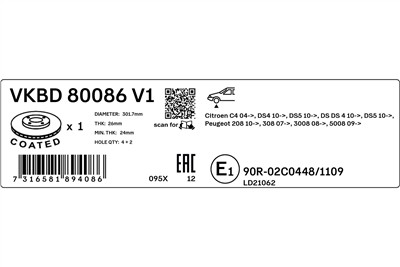 SKF VKBD 80086 V1 EAN: 7316581894086.