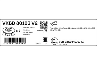 SKF VKBD 80103 V2 EAN: 7316581894260.