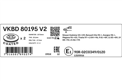 SKF VKBD 80195 V2 EAN: 7316581895274.