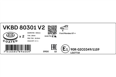 SKF VKBD 80301 V2 EAN: 7316581896554.