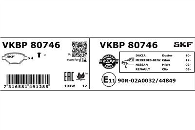 SKF VKBP 80746 EAN: 7316581491285.