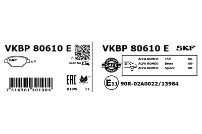 SKF VKBP 80610 E EAN: 7316581301904.