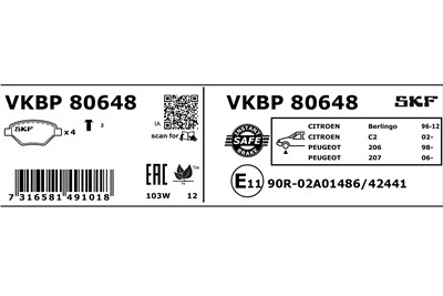 SKF VKBP 80648 EAN: 7316581491018.