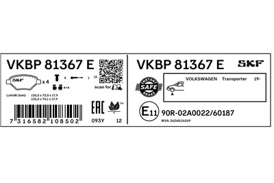 SKF VKBP 81367 E EAN: 7316582108502.