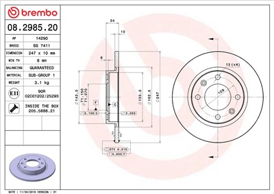 BREMBO 08.2985.20 EAN: 8020584298527.