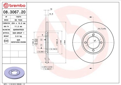 BREMBO 08.3067.20 EAN: 8020584306727.
