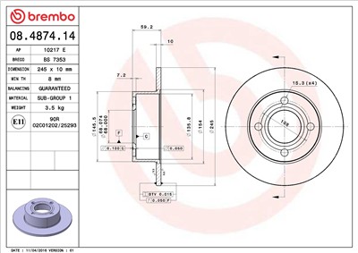 BREMBO 08.4874.14 EAN: 8020584013199.