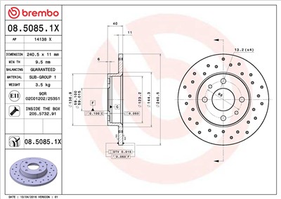 BREMBO 08.5085.1X EAN: 8020584212240.
