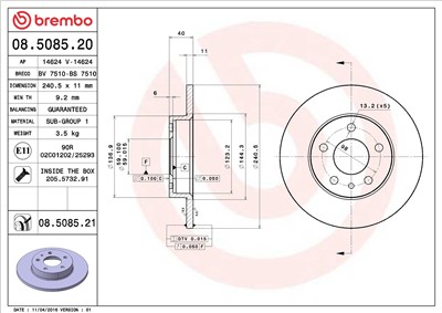 BREMBO 08.5085.21 EAN: 8020584016015.