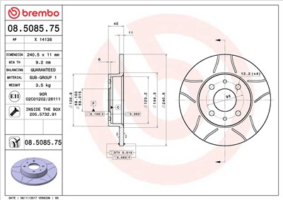 BREMBO 08.5085.75 EAN: 8020584011225.