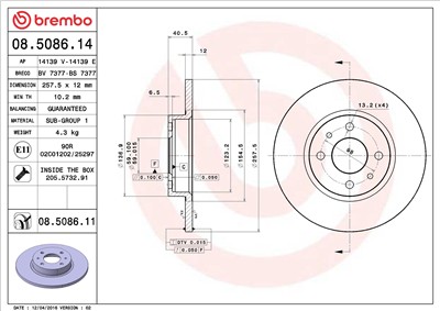 BREMBO 08.5086.11 EAN: 8020584211687.