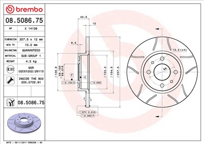 BREMBO 08.5086.75 EAN: 8020584011874.