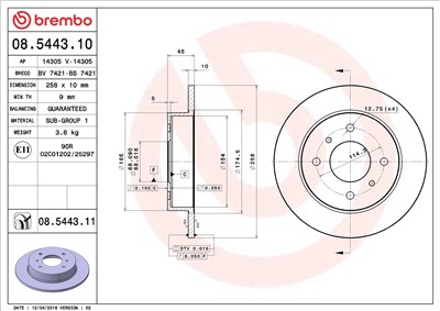 BREMBO 08.5443.11 EAN: 8020584211779.