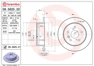 BREMBO 08.5625.21 EAN: 8020584215821.