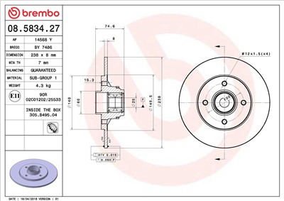 BREMBO 08.5834.27 EAN: 8020584235454.