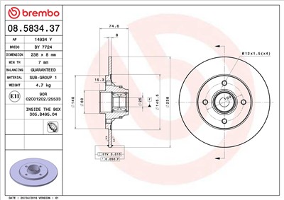 BREMBO 08.5834.37 EAN: 8020584583432.