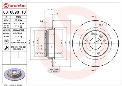 BREMBO 08.6898.10 EAN: 8020584689813.