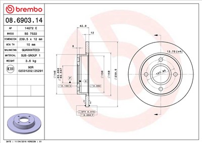 BREMBO 08.6903.14 EAN: 8020584012413.