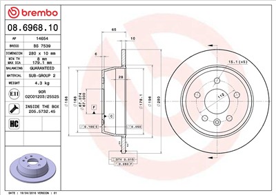 BREMBO 08.6968.10 EAN: 8020584696811.