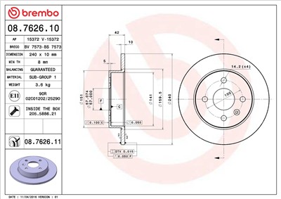 BREMBO 08.7626.11 EAN: 8020584027233.