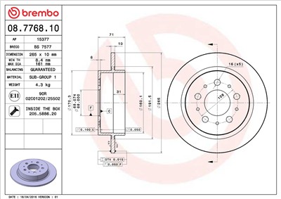 BREMBO 08.7768.10 EAN: 8020584776810.