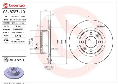 BREMBO 08.8727.10 EAN: 8020584872710.