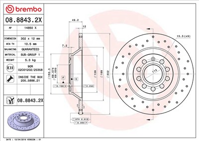 BREMBO 08.8843.2X EAN: 8020584212271.