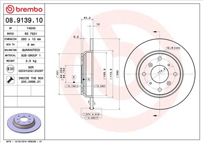 BREMBO 08.9139.10 EAN: 8020584913918.