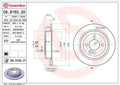 BREMBO 08.9163.21 EAN: 8020584035702.