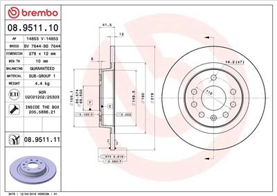 BREMBO 08.9511.10 EAN: 8020584951118.