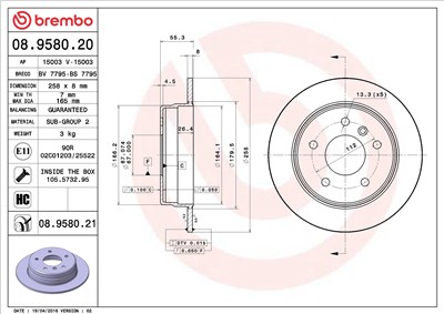 BREMBO 08.9580.20 EAN: 8020584958025.