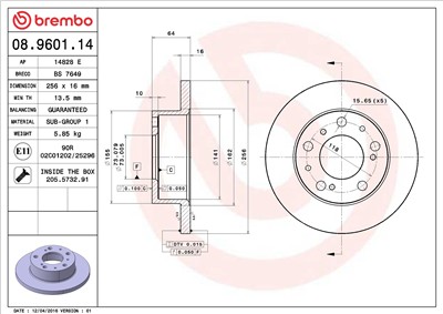 BREMBO 08.9601.14 EAN: 8020584960110.
