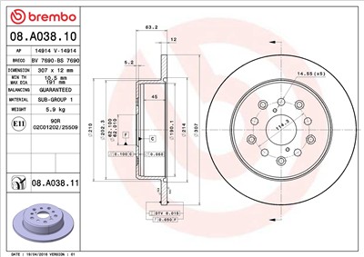 BREMBO 08.A038.11 EAN: 8020584034538.