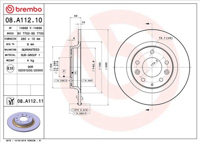 BREMBO 08.A112.11 EAN: 8020584033715.