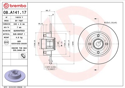 BREMBO 08.A141.17 EAN: 8020584015490.